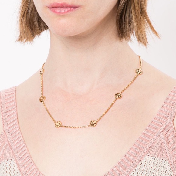 TORY BURCH • Gold Delicate Miller Logo Necklace - Picture 6 of 7
